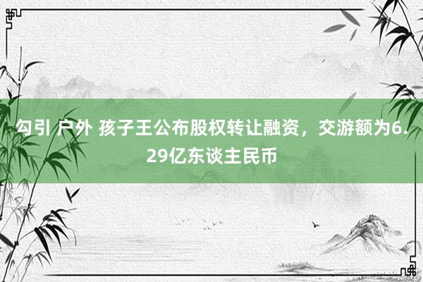 勾引 户外 孩子王公布股权转让融资，交游额为6.29亿东谈主民币