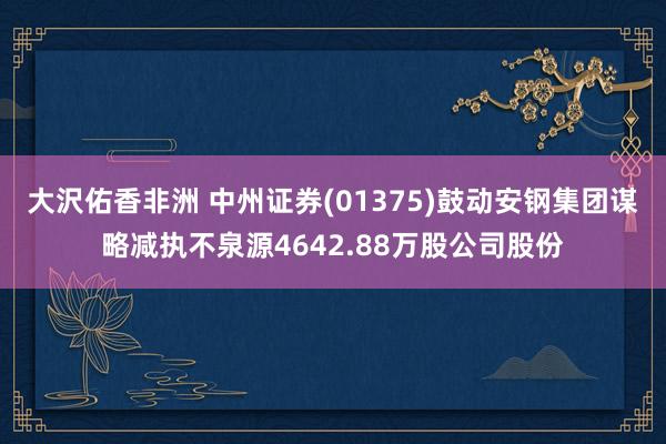 大沢佑香非洲 中州证券(01375)鼓动安钢集团谋略减执不泉源4642.88万股公司股份