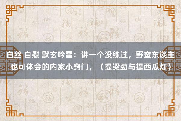 白丝 自慰 默玄吟雷:讲一个没练过,野蛮东谈主也可体会的内家小窍门,(提梁劲与提西瓜灯)