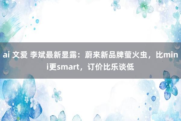 ai 文爱 李斌最新显露：蔚来新品牌萤火虫，比mini更smart，订价比乐谈低