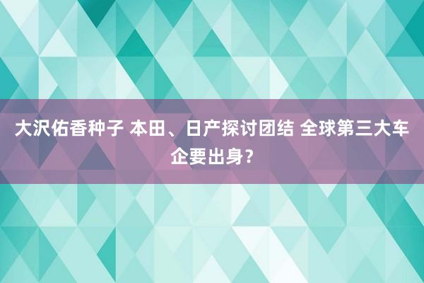 大沢佑香种子 本田、日产探讨团结 全球第三大车企要出身？