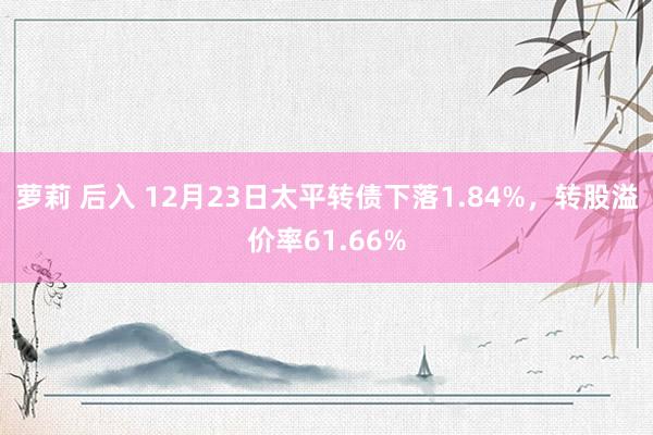 萝莉 后入 12月23日太平转债下落1.84%，转股溢价率61.66%