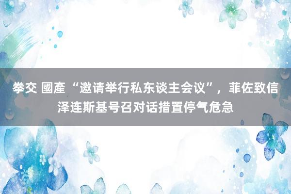 拳交 國產 “邀请举行私东谈主会议”，菲佐致信泽连斯基号召对话措置停气危急