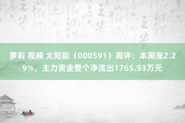 萝莉 视频 太阳能（000591）周评：本周涨2.29%，主力资金整个净流出1765.93万元