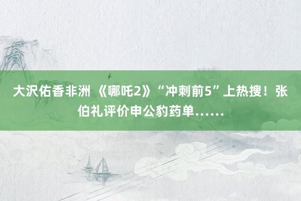 大沢佑香非洲 《哪吒2》“冲刺前5”上热搜！张伯礼评价申公豹药单……