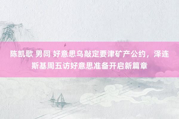 陈凯歌 男同 好意思乌敲定要津矿产公约，泽连斯基周五访好意思准备开启新篇章