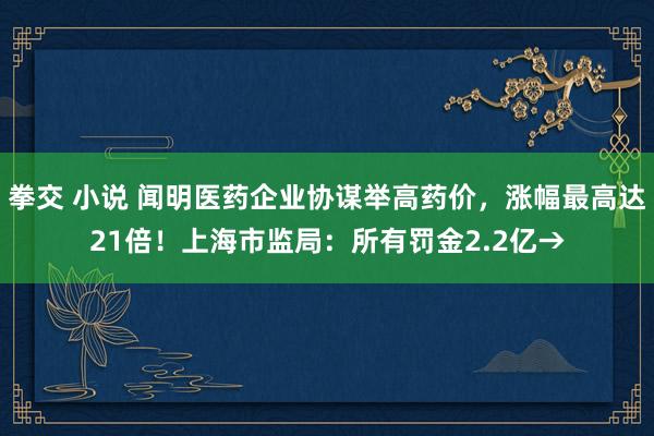 拳交 小说 闻明医药企业协谋举高药价，涨幅最高达21倍！上海市监局：所有罚金2.2亿→